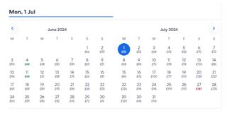a screenshot showing the booking dates for june and july 2024 on expedia