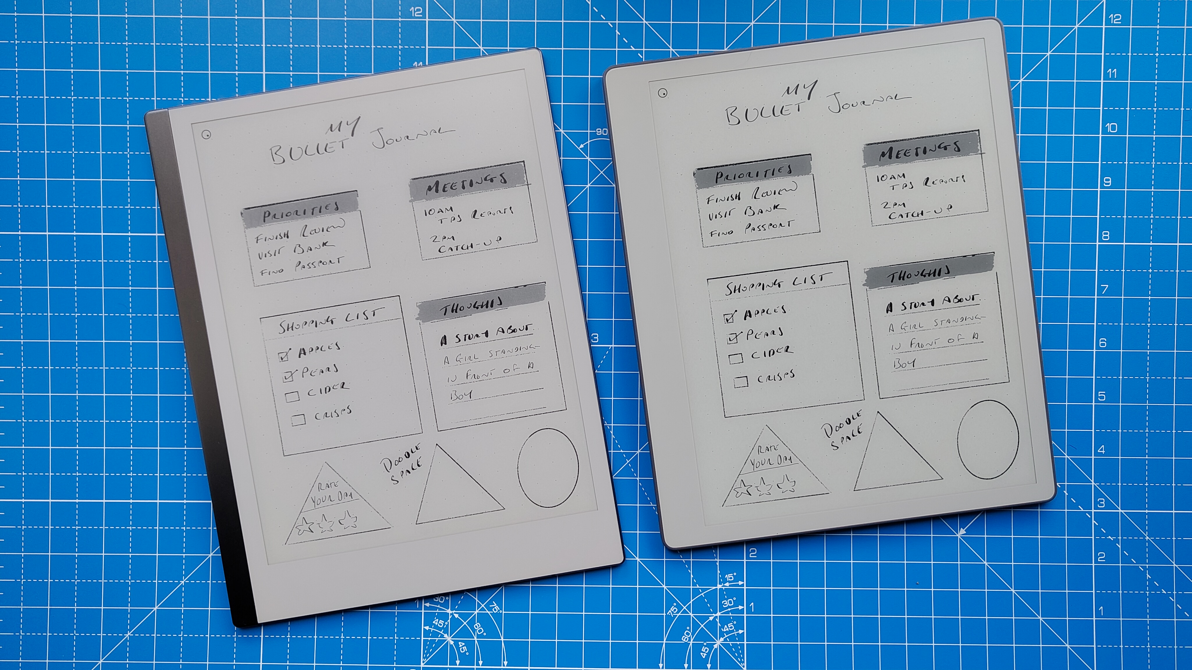 A reMarkable Paper Pure against a blue grid mat during our review process