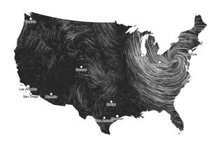 A screenshot of winds from Sandy at 11 a.m. EDT on Oct. 30. The map animation captured Sandy advancing north this morning.