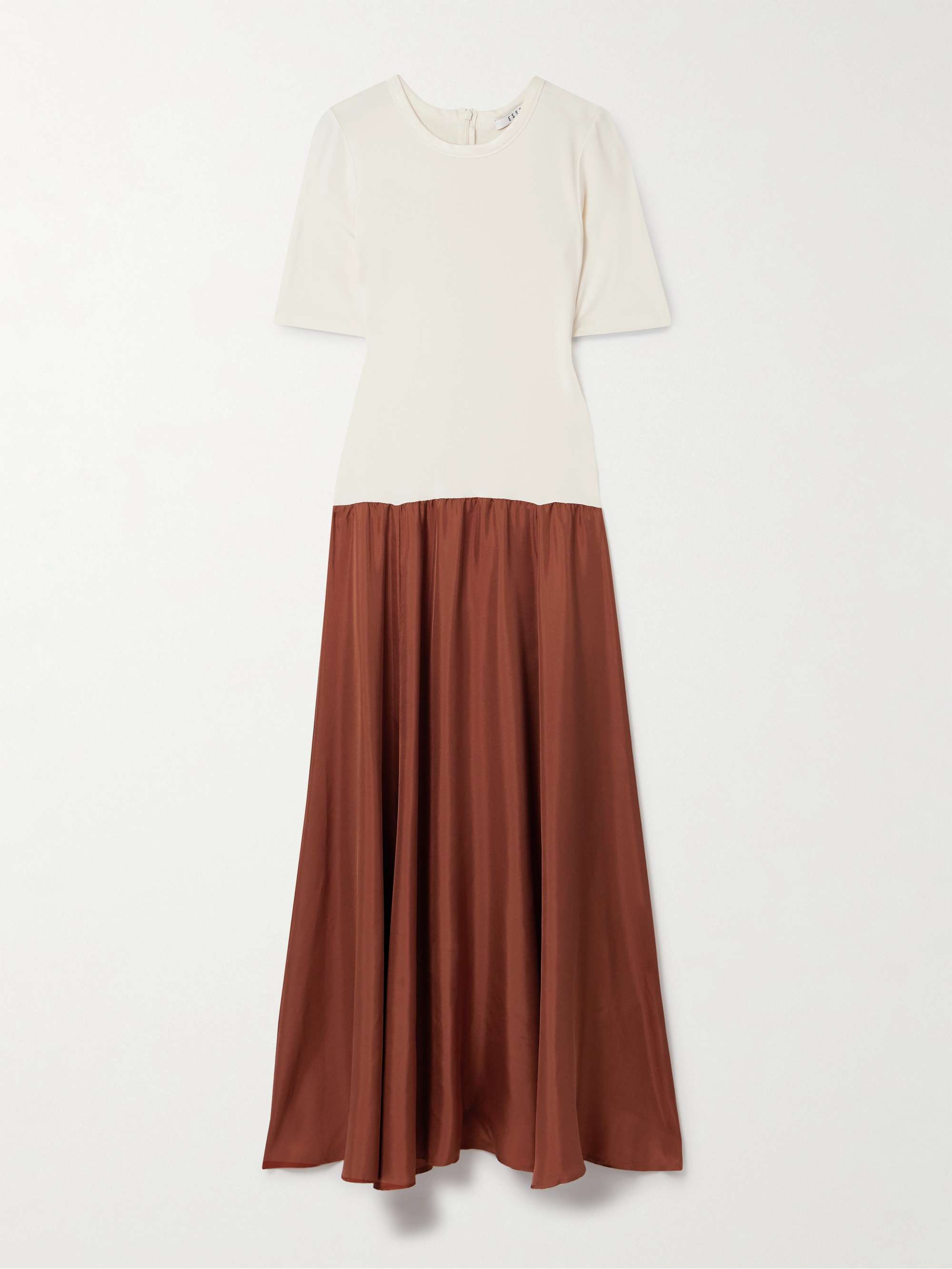 Stretch-Knit and Silk-Twill Maxi Dress