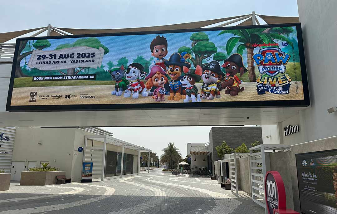 Daktronics displays on pedestrian bridges.