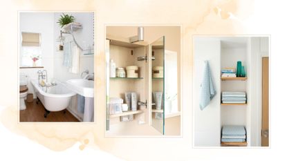 composite of bathrooms with organised items 