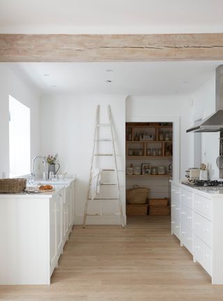 Pantry storage ideas in white rustic kitchen