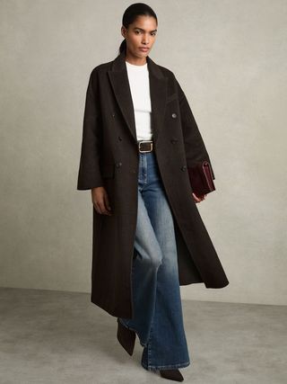 Reiss, Wool Blend Herringbone-Twill Coat