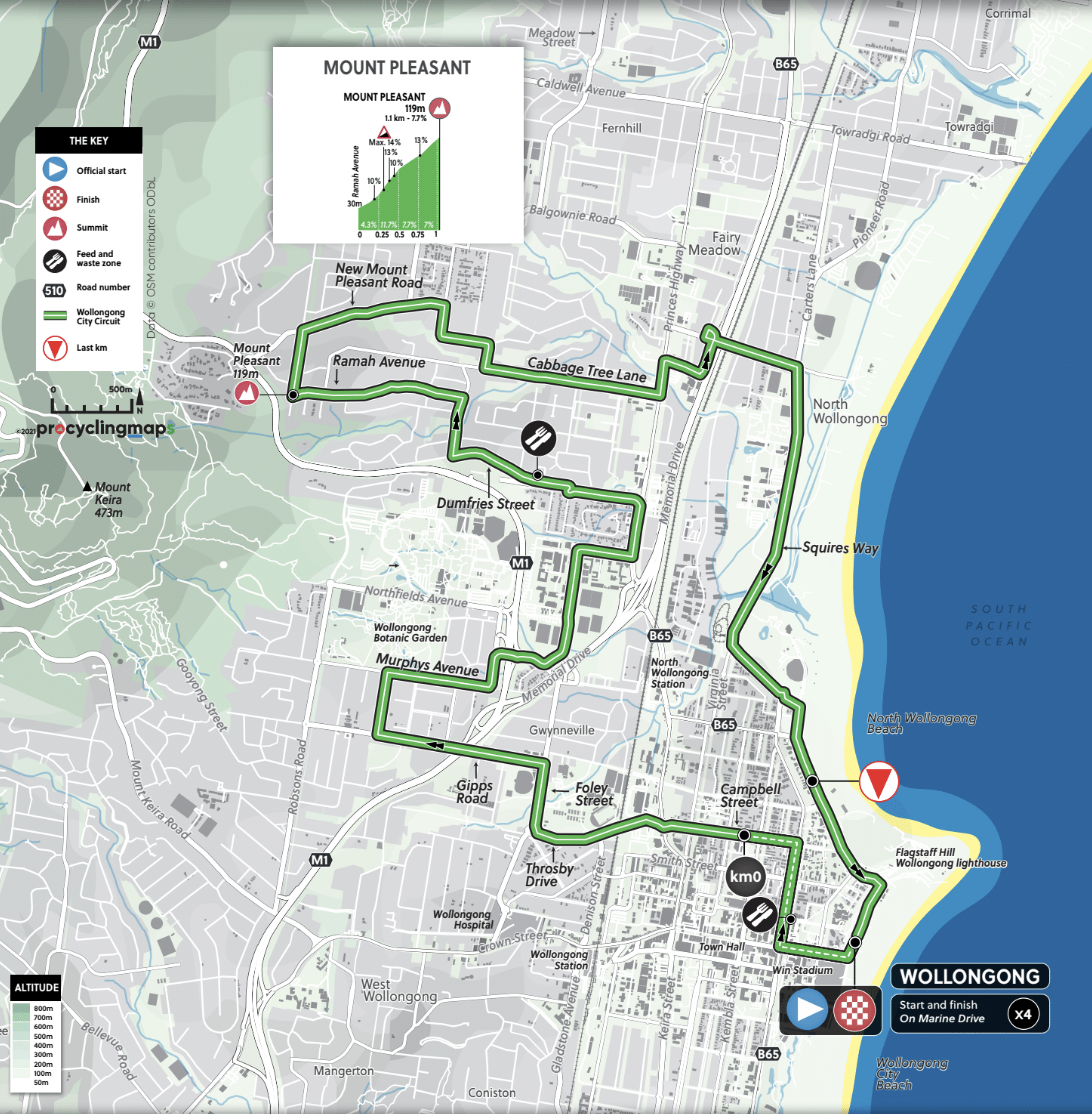 road race course for UCI 2022 Road World Championships in Wollongong