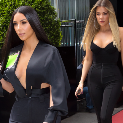 Kim Kardashian and Khloe Kardashian at NBC Upfronts on May 15, 2017 in New York City.