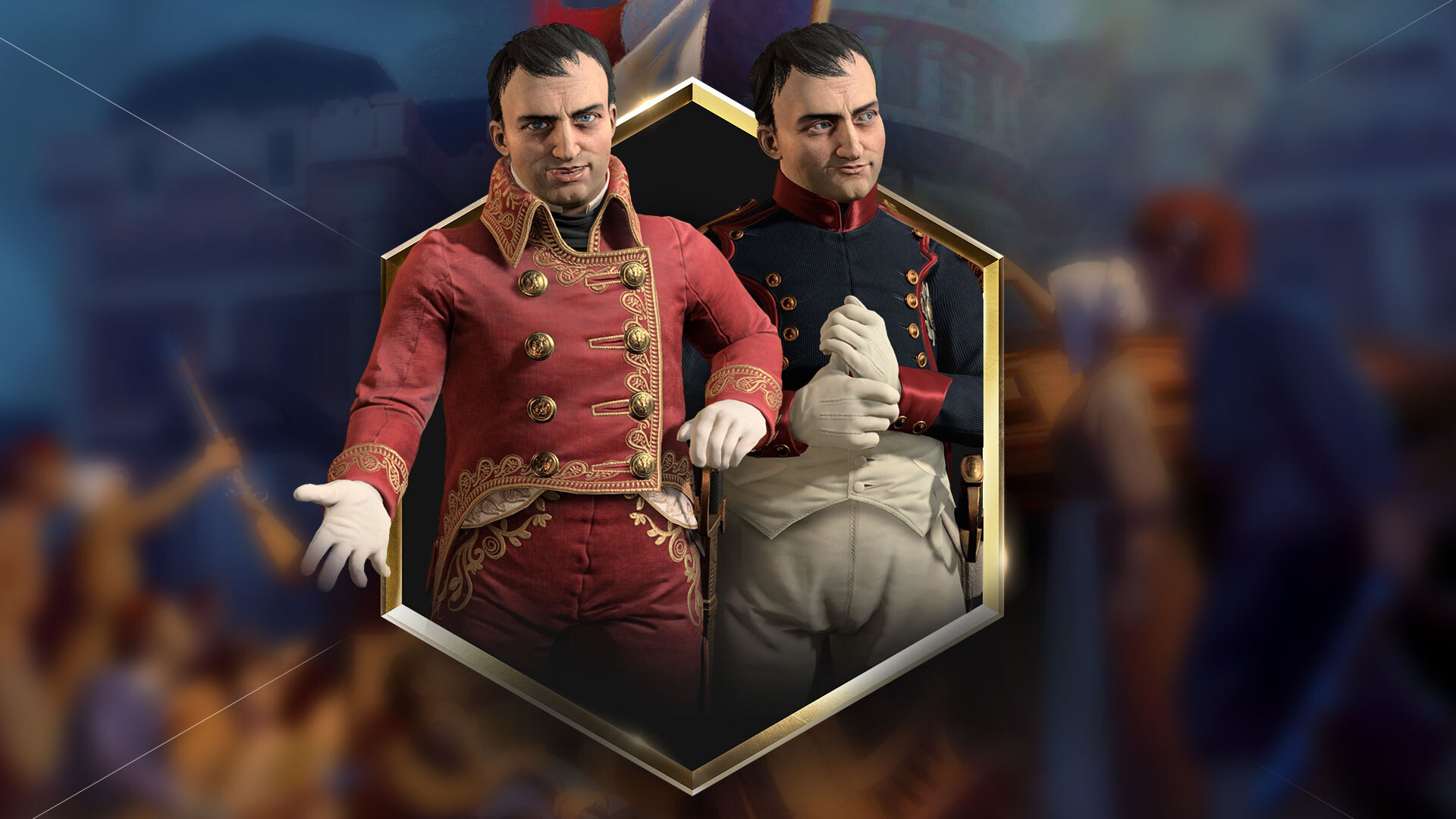 An image of Civlization 7&#039;s Napoleon in his Revolutionary and Emperor personas.