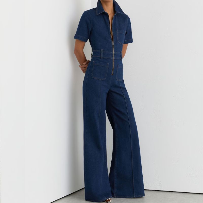 flared denim jumpsuit