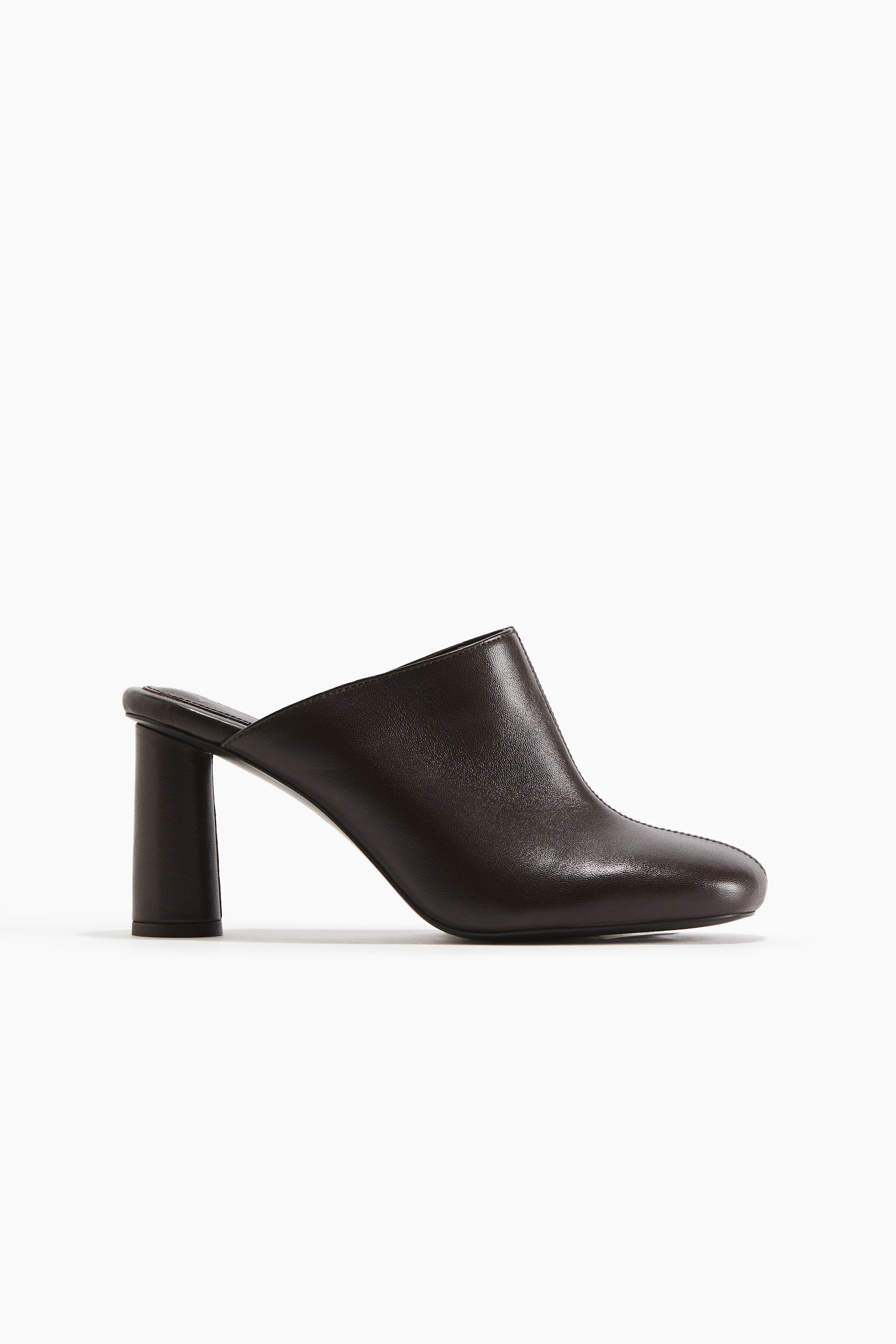 Heeled Leather Mules - Dark Brown