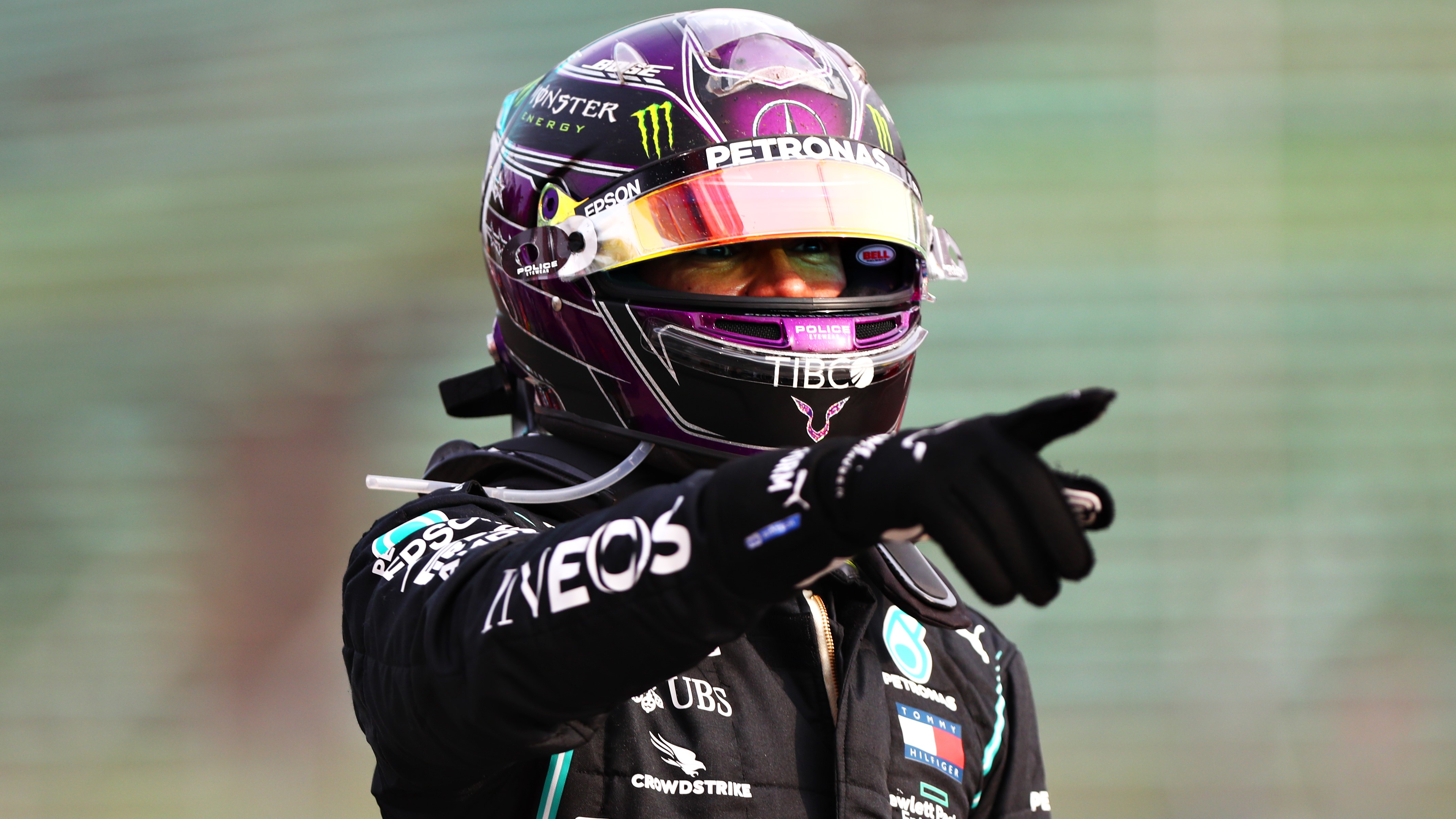 Lewis Hamilton wearing full F1 gear