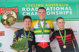 Luke Durbridge (Orica-Scott), Rohan Dennis *BMC) and Ben Dyball on the podium of the Australian TT nationals