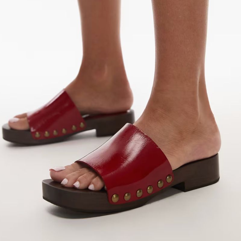 Topshop , Harley Real Leather Wooden Clog