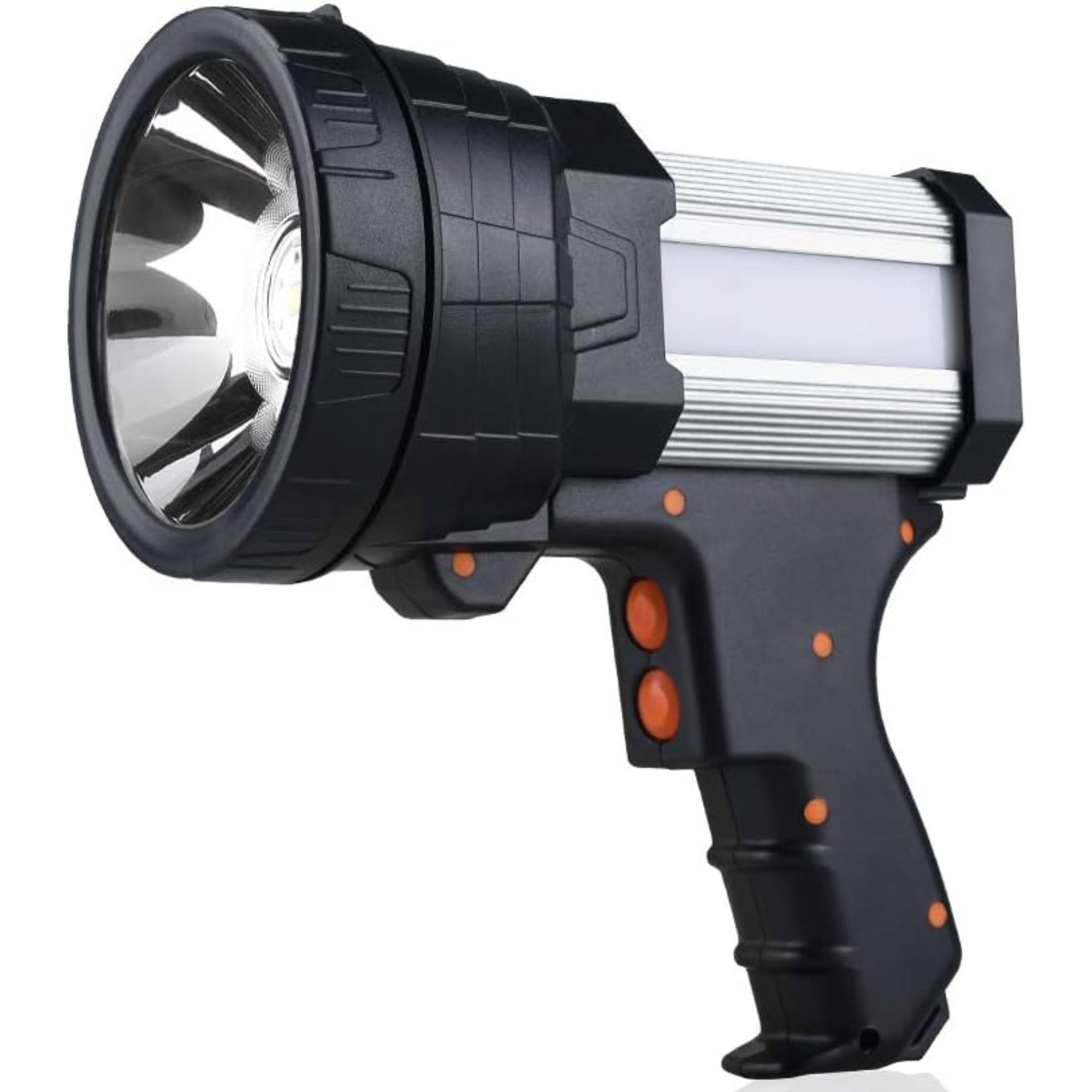 Silver and black rechargeable torch