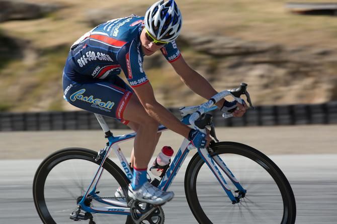 Michael Weicht checks the damage as he forces the pace in the closing laps of the pro men's race.