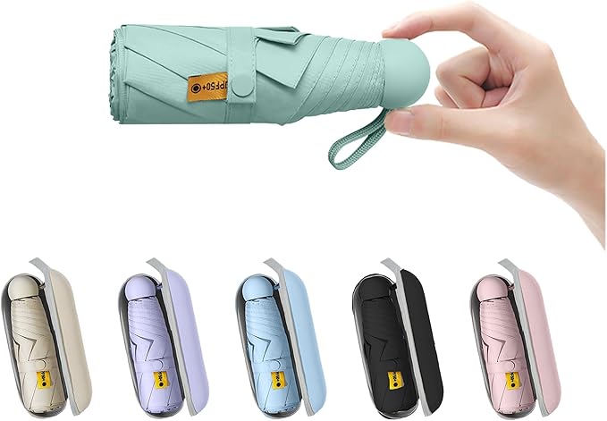 BAODINI, Baodini Travel Mini Umbrella for Purse With Case Small Compact Uv Sun Protection Sun Lightweight Tiny Pocket Umbrella for Women Kids and Men