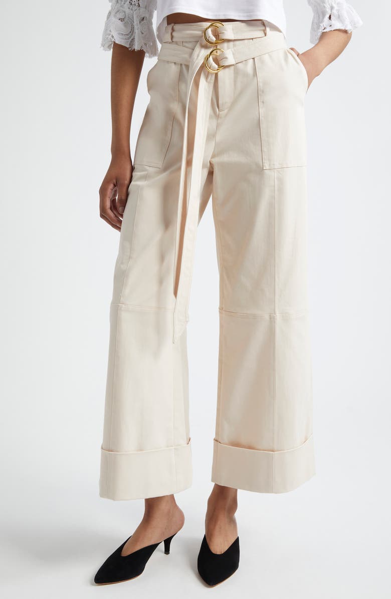 Winona Double Belt Stretch Brushed Cotton Twill Pants