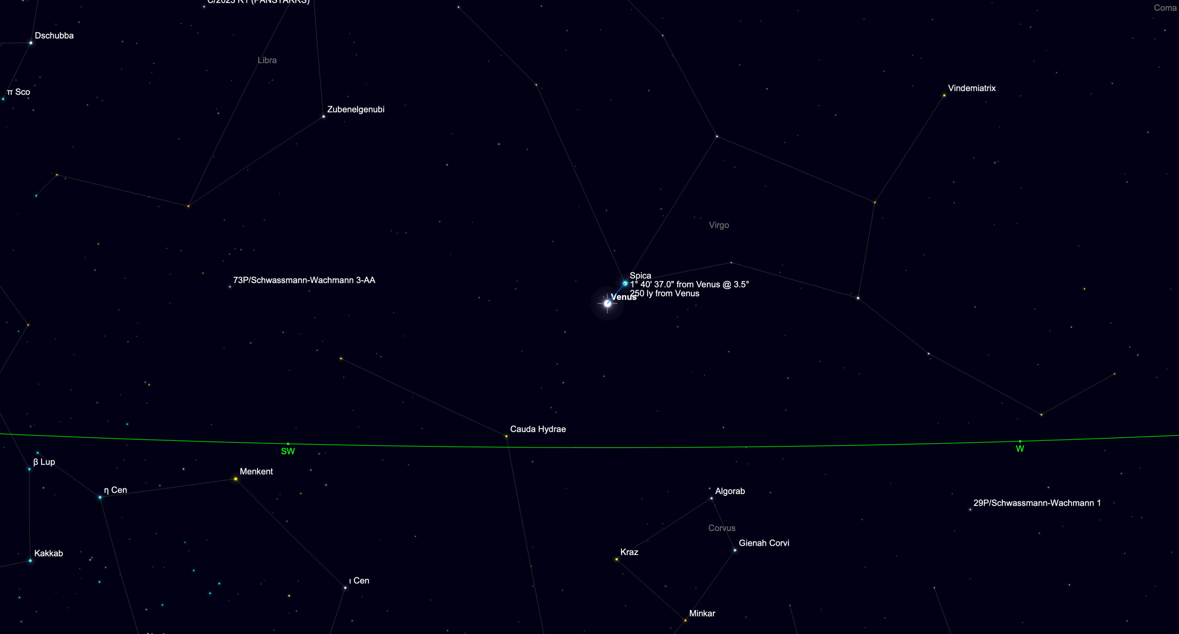 Star chart showing Venus close to Spica in the constellation Virgo on Sept. 2, 2026.