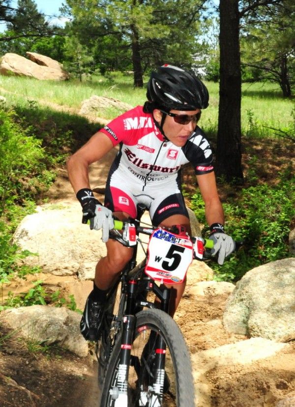 Pua Sawicki (Ellsworth) in a technical portion of the course