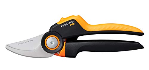 Fiskars Bypass Garden Pruners M, X-Series Powergear, P921, With Rolling Handle, for Fresh Branches and Twigs, Non-Stick Coated, Stainless Steel Blades, Length: 20.1 Cm, Black/orange, 1057173