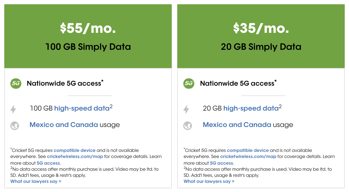 Cricket Wireless Data Plans Dec