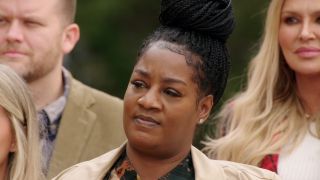 Cirie arriving at the castle on The Traitors Season 1.