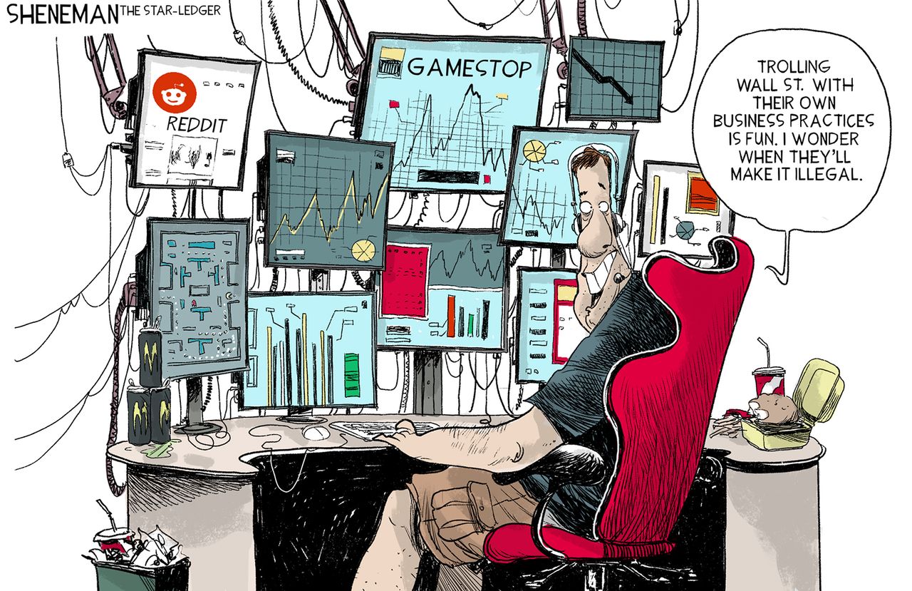 Editorial Cartoon U.S. gamestop reddit wall street