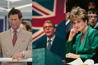 A collage from left to right: Prince Charles, John Major, Princess Diana