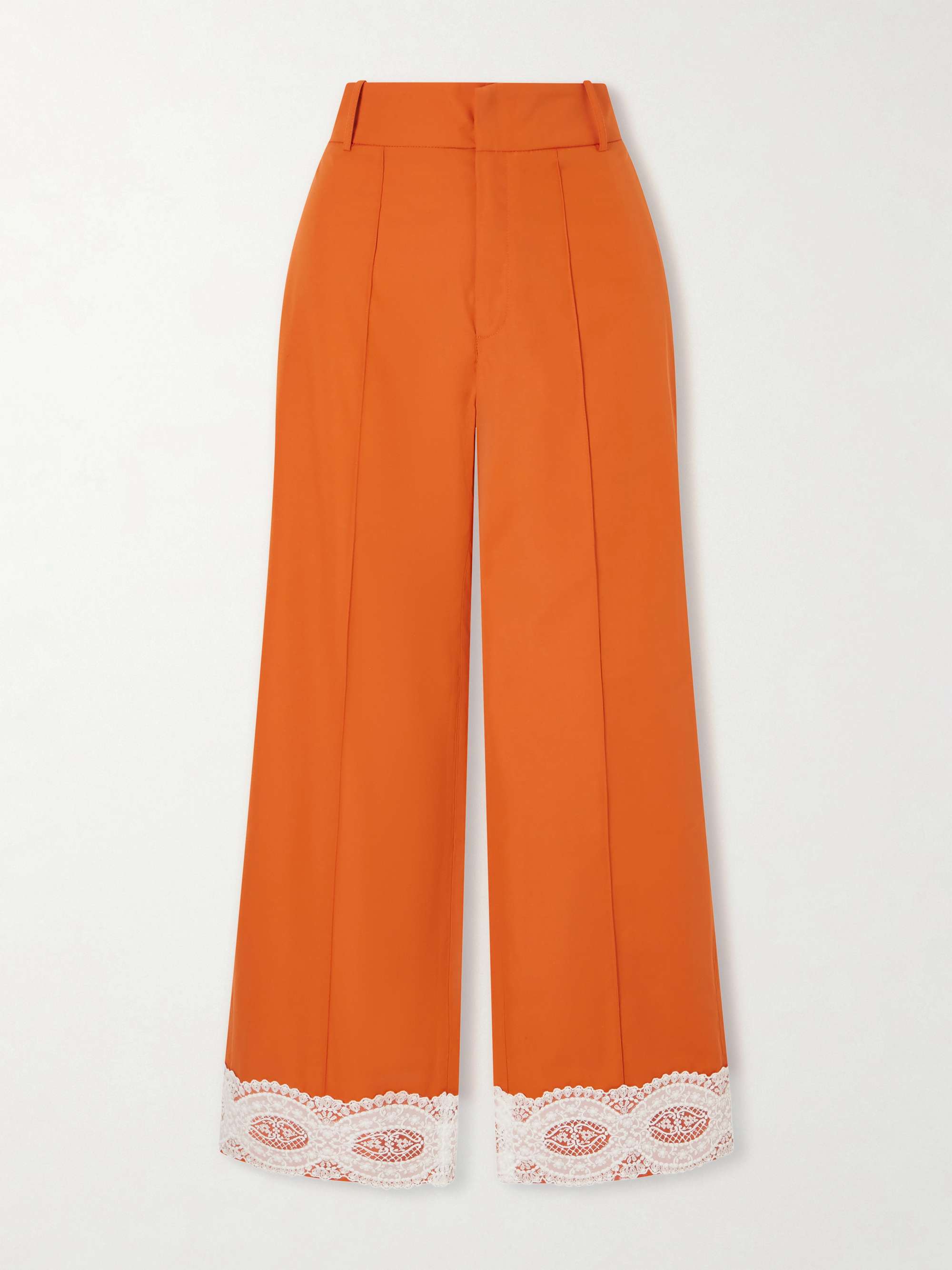 Yoshimoto Lace-Trimmed Cotton Poplin Pants