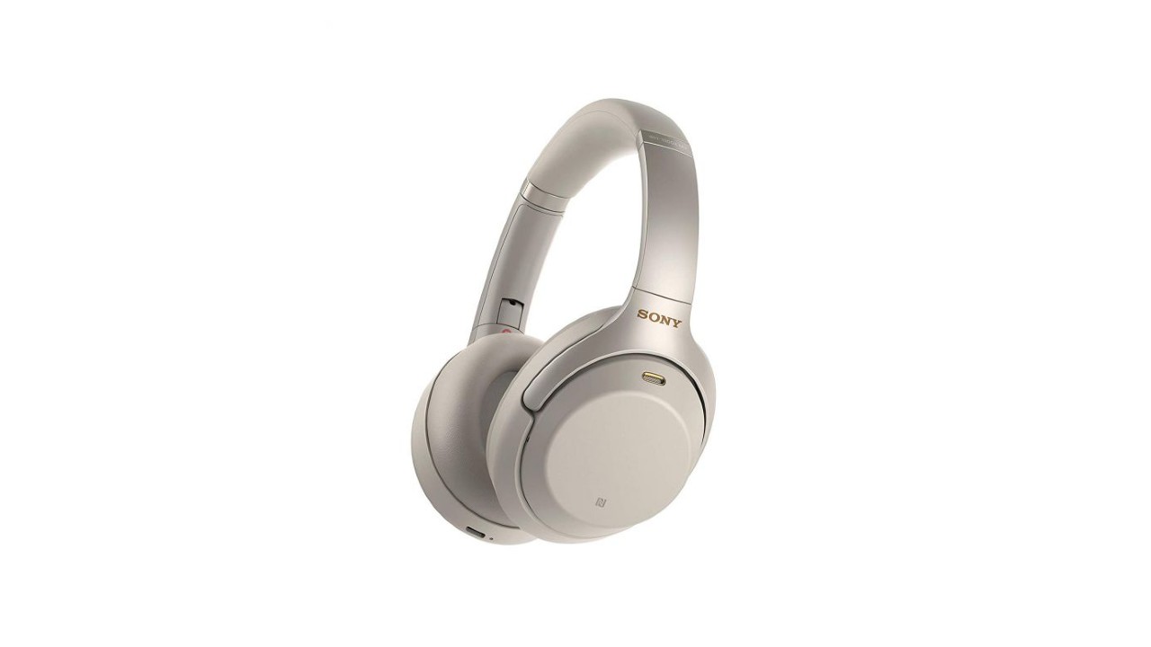 The Sony WH-1000XM3 noise-cancelling headphones in silver on a white background.