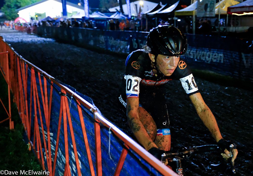 Helen Wyman (Kona) has a large lead with one lap to go