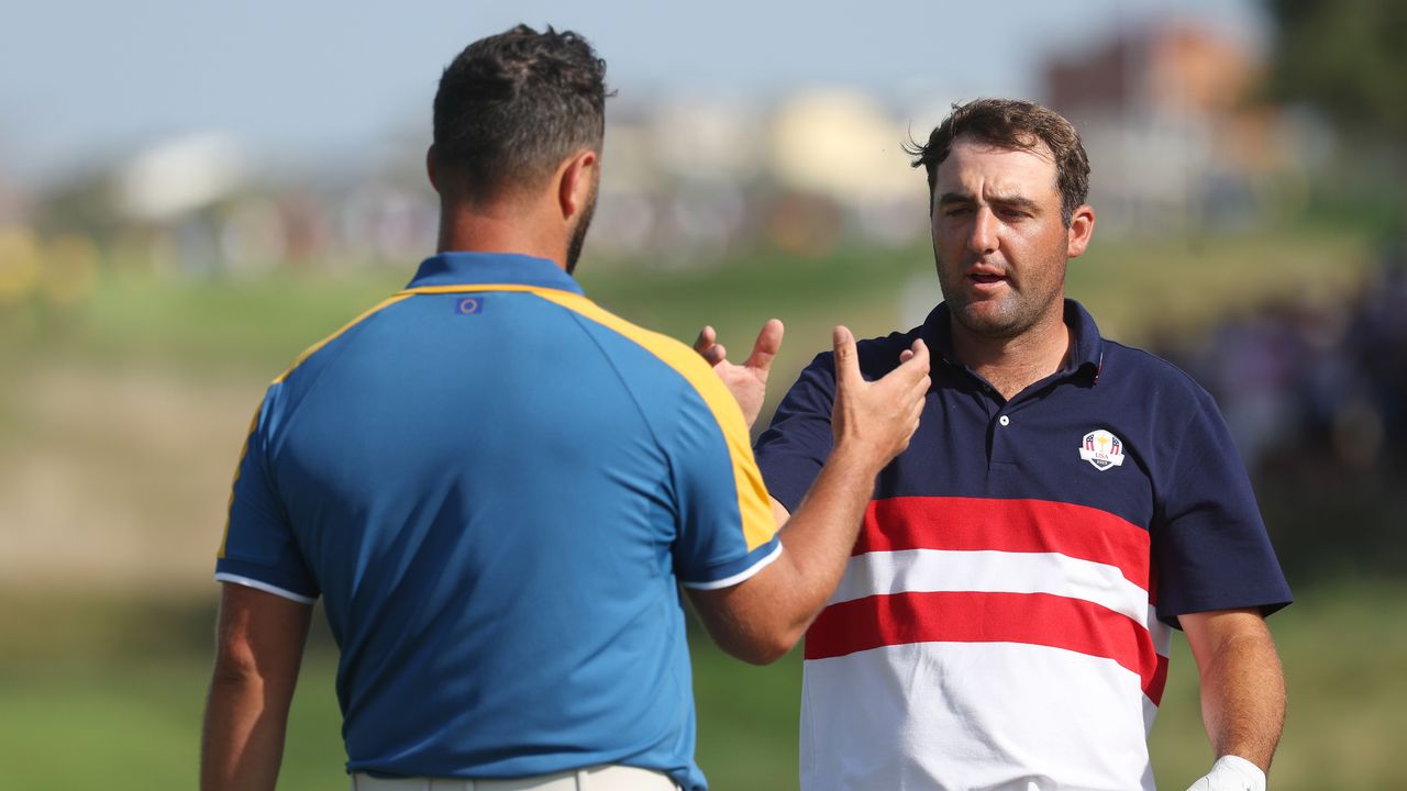 Jon Rahm and Scottie Scheffler after their Ryder Cup singles match