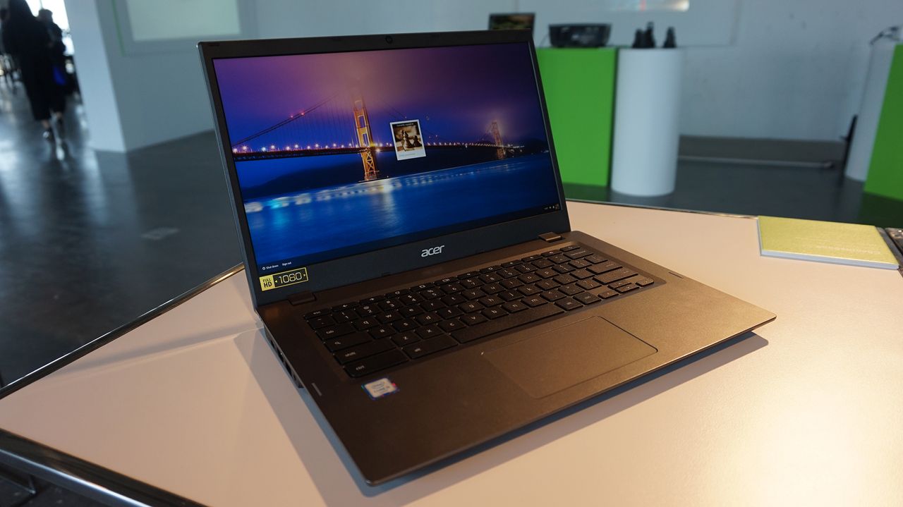 The Acer Chromebook 14 for Work with the lid open