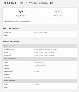Snapdragon 8cx Plus Geekbench results in Surface Pro device