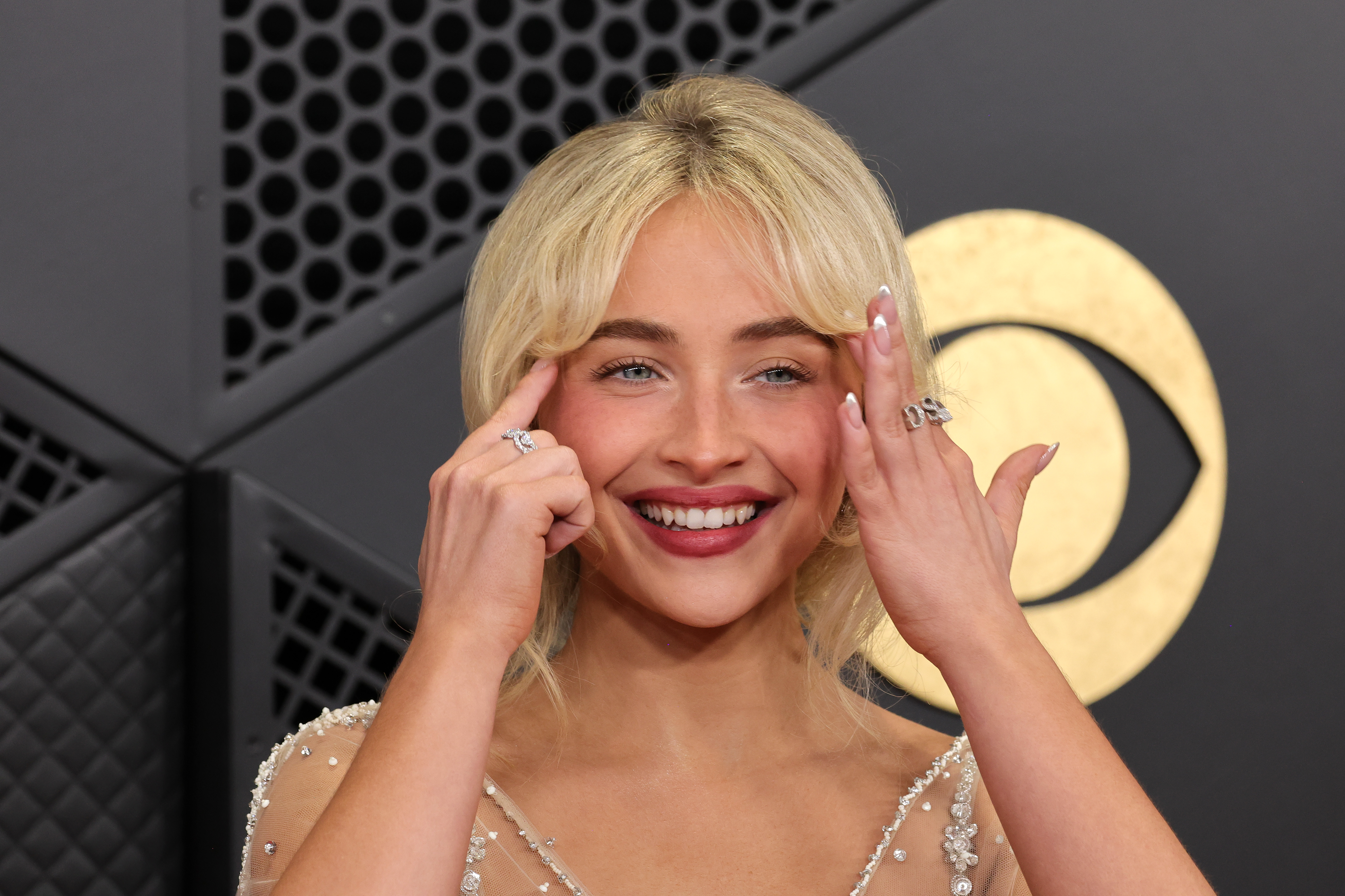 Sabrina Carpenter on the 2026 Grammy Awards red carpet