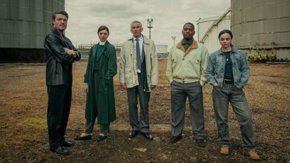 Tom Burke as Guy, Jasmine Blackborow as Erin, Steve Coogan as Don, Aml Ameen as Bailey, Hayley Squires as Kate, in Legends