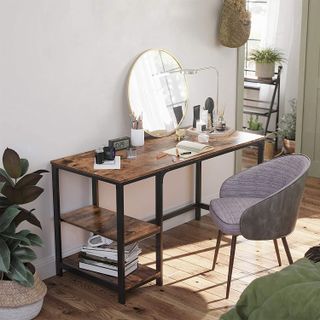 Amazon wood and metal legs computer office desk with shelves