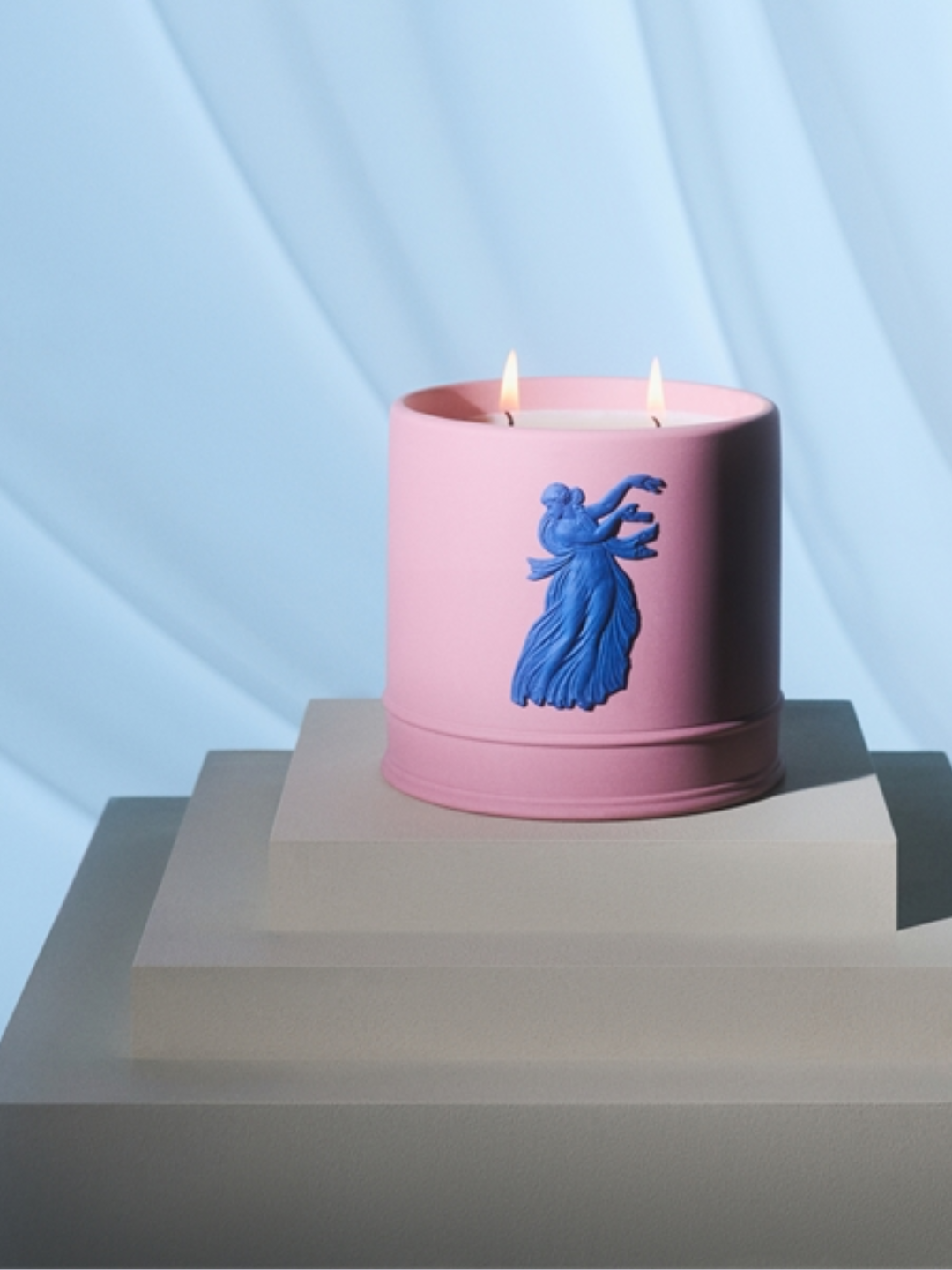 A pink and blue two-wick candle from Wedgwood