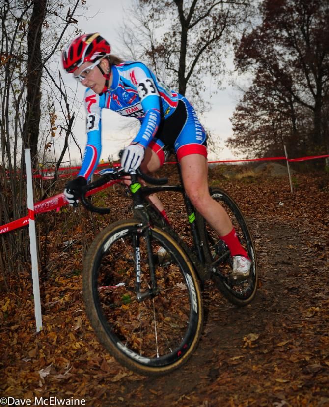 A Team Matthews rider descends to the bridge