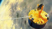 An artist's illustration of NASA's Pioneer 12 spacecraft, also known as Pioneer Venus Orbiter, which explored the cloudy planet for 14 years from orbit.