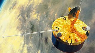An artist's illustration of NASA's Pioneer 12 spacecraft, also known as Pioneer Venus Orbiter.