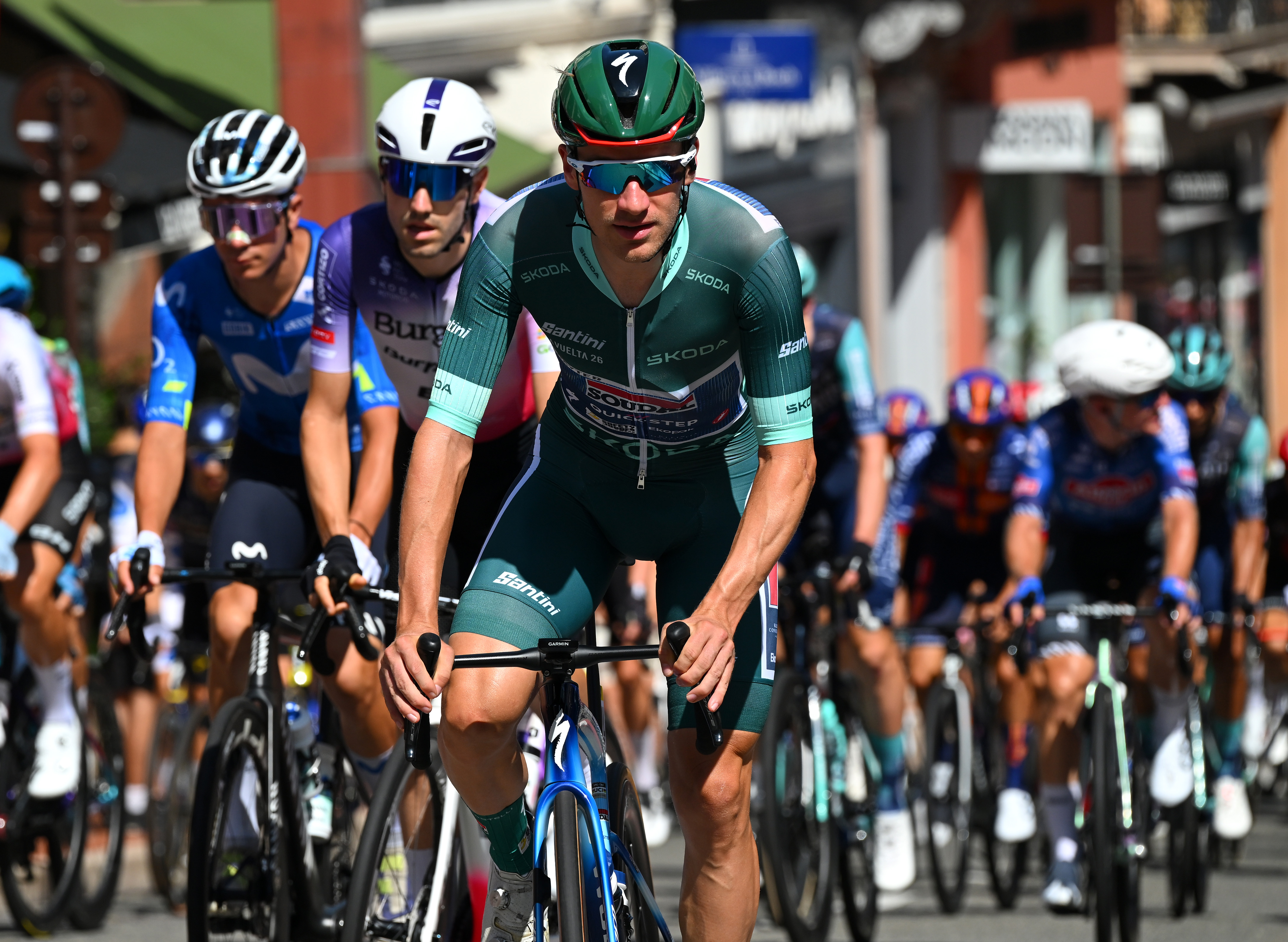 MONACO - AUGUST 23: Ethan Hayter of Great Britain and Team Soudal Quick-Step - Green points jersey prior to the La Vuelta - 81st Tour of Spain 2026, Stage 2 a 214.3km from Monaco to Manosque 408m / #UCIWT / on August 23, 2026 in Monaco, Monaco. (Photo by Tim de Waele/Getty Images)