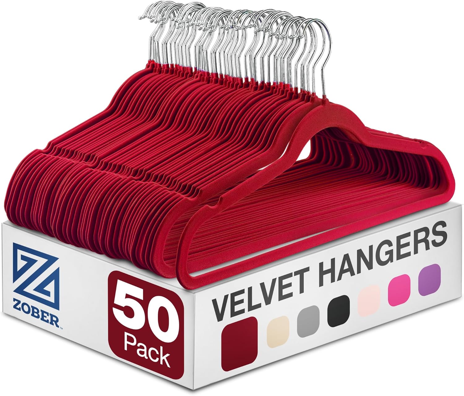 Zober Black Velvet Hangers 50 Pack - Clothes Hangers, Coat Hanger for Pants &amp;amp; Dress Clothes - Non Slip W/ 360 Degree Swivel, Holds Up to 10 Lbs - Strong Felt Hanger for Clothing