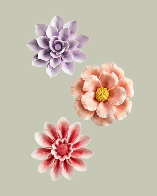 Ceramic Delicate Flower Wall Art Plaques, Set of 3 