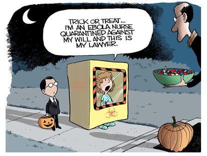 Editorial cartoon Halloween Ebola nurse quarantine