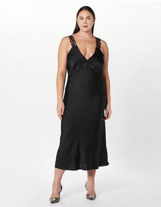 The Drop Women's Valentina Lace-Trimmed Slip Dress Black, M