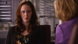 Rachel Brosnahan looking wide eyed on The Good Wife.