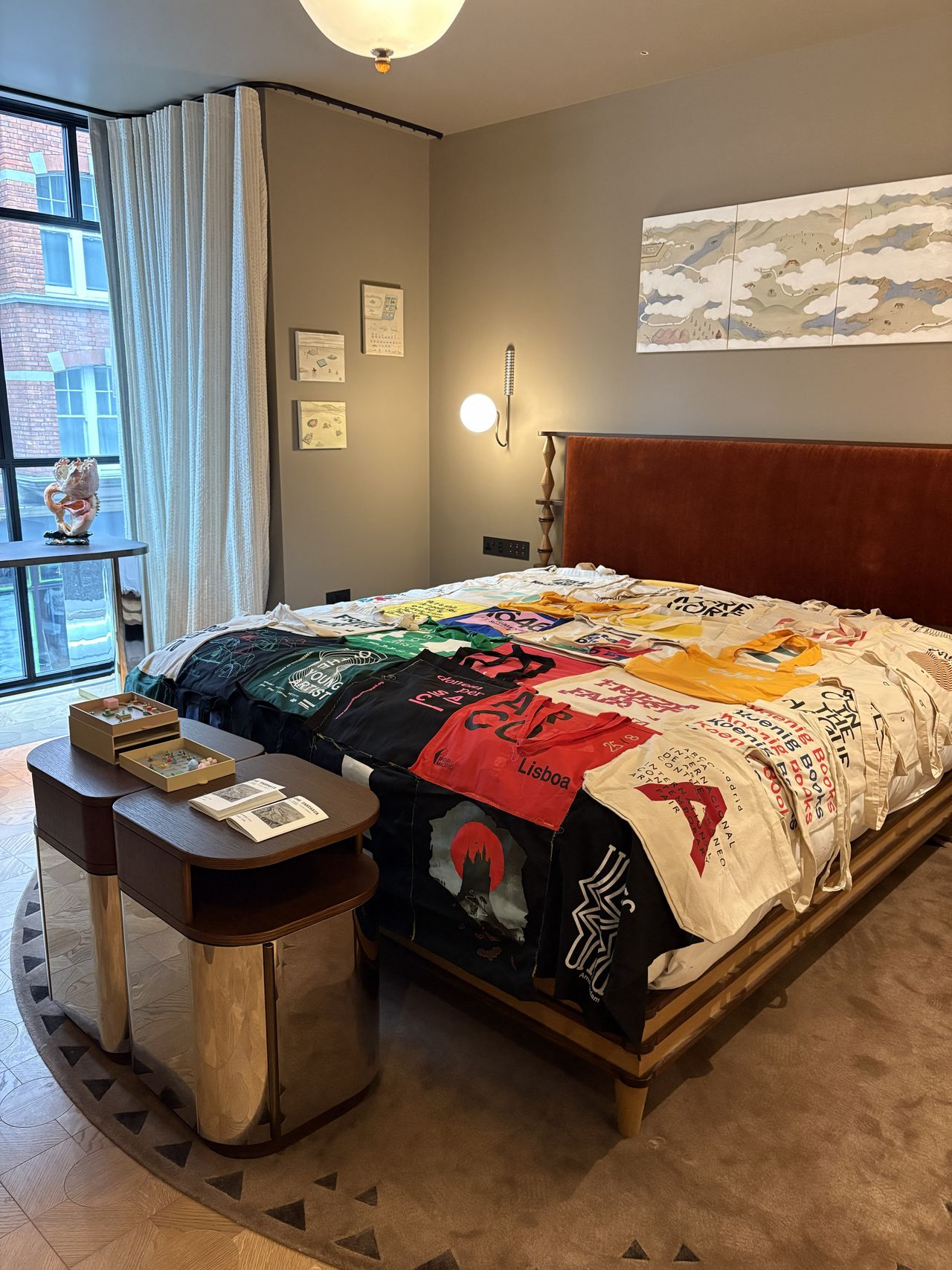 Installation view of a series of experimental furniture pieces showcased in galleries and hotel bedrooms in an elevated setup.