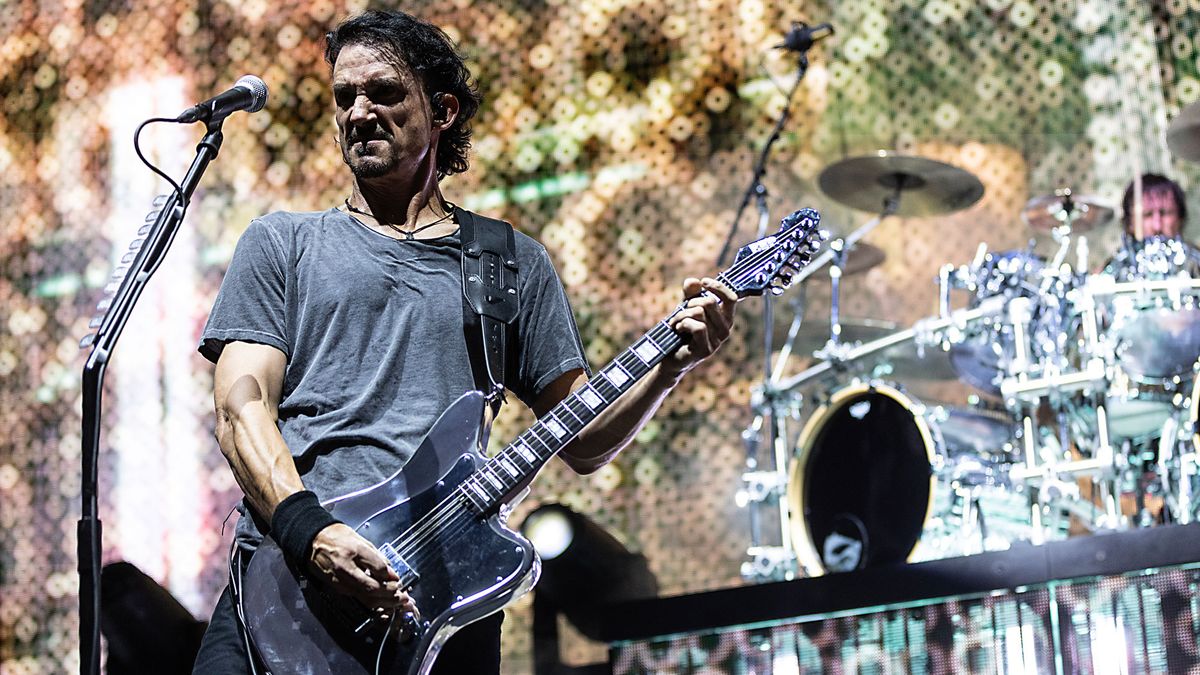 Singer/guitarist Joe Duplantier of Gojira performs at PNC Music Pavilion on September 18, 2024 in Charlotte, North Carolina.