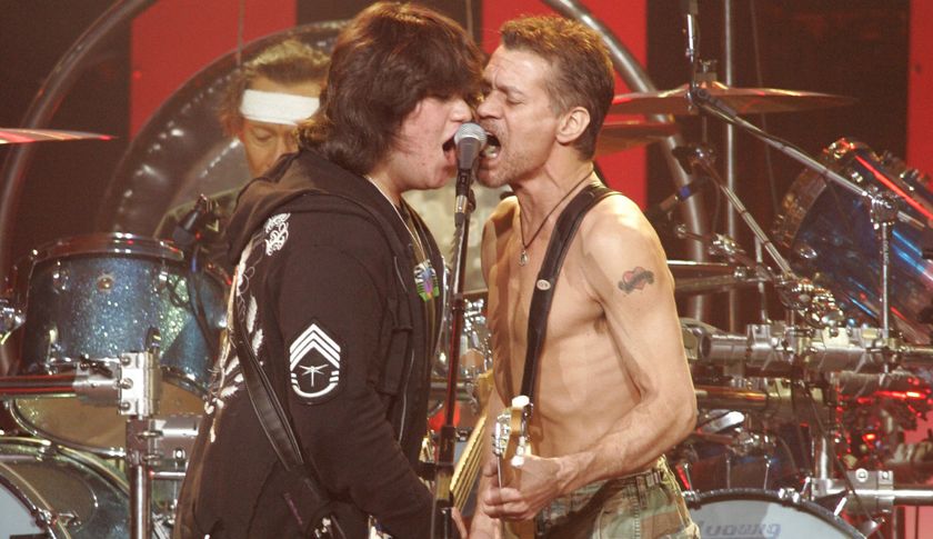 Wolfgang (left) and Eddie Van Halen perform live onstage at the Rose Garden Arena in Portland, Oregon in 2007