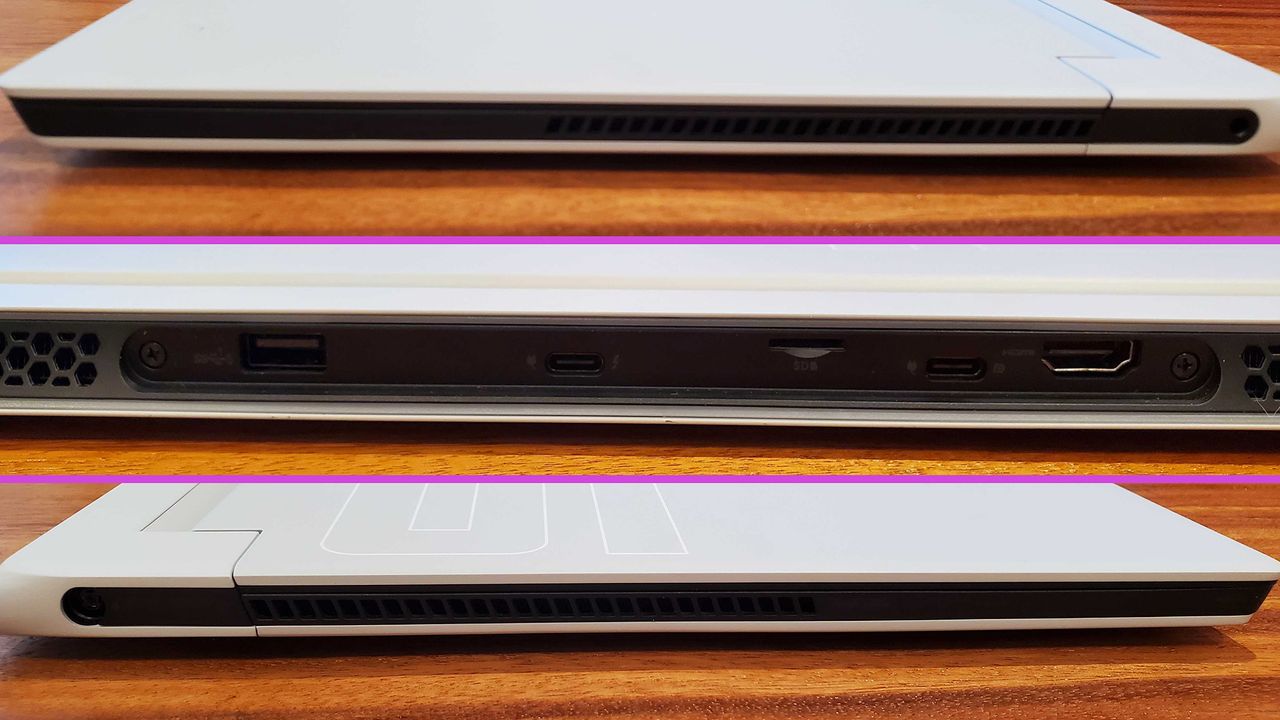 An Alienware x15 R2 gaming laptop on a wooden table